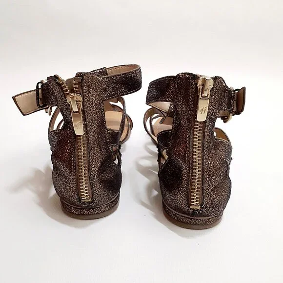 MARC FISHER Gladiator Sandals in Metallic Bronze Glitter with Gold Hardware - Picture 5 of 12